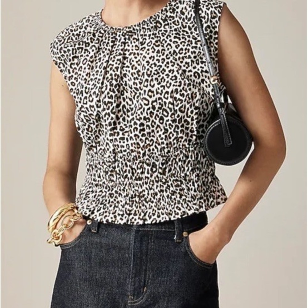 J Crew Size XS Hyacinth Top Leopard Cotton Poplin Regenerative Sleeveless Smock